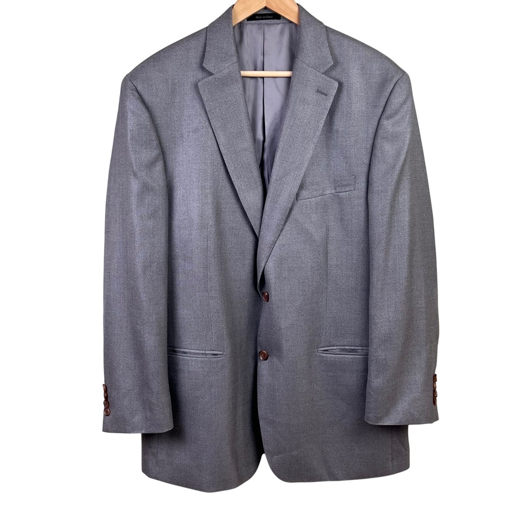Lauren Ralph Lauren Gray Silk Wool Two Button Suit Blazer 46 Long
